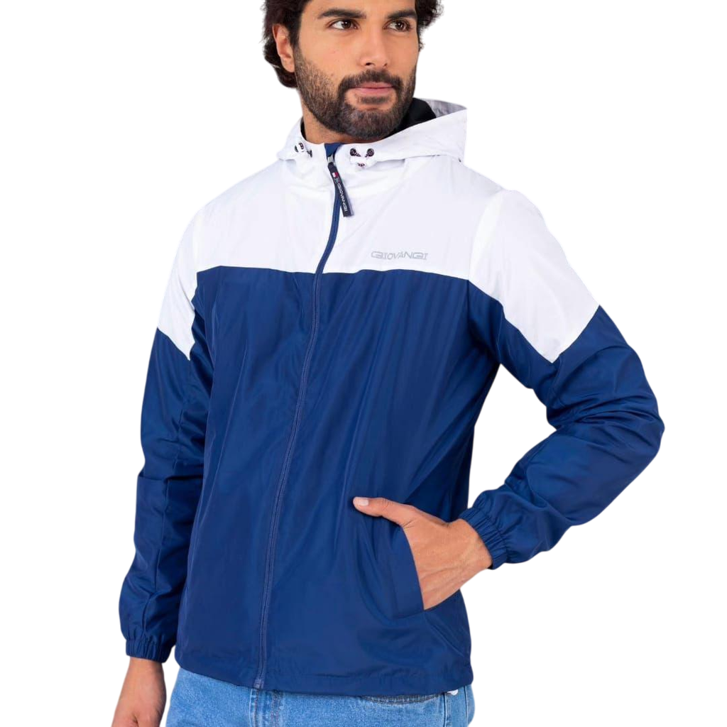 Casaca Cortaviento Color Duo - Azul Claro y Blanco