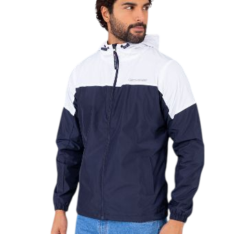 Casaca Cortaviento Color Duo - Azul Marino y Blanco