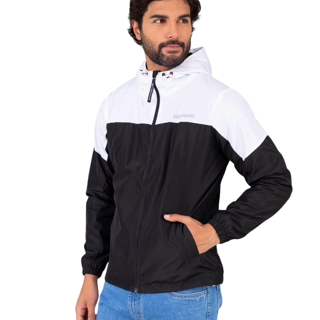 Casaca Cortaviento Color Duo - Negro y Blanco