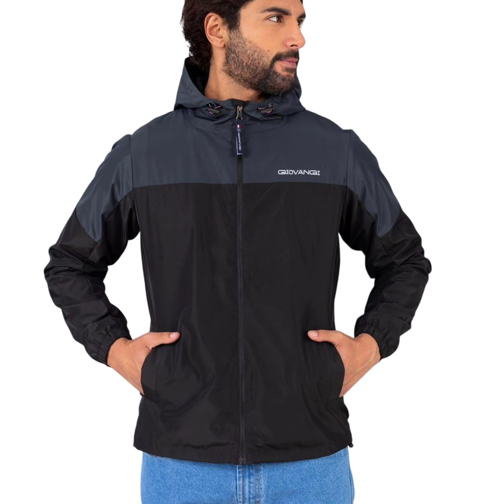 Casaca Cortaviento Color Duo - Negro y Gris Oscuro