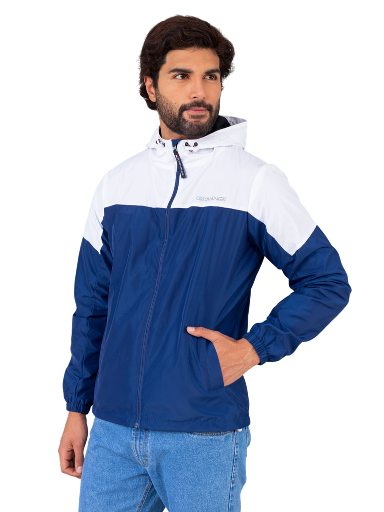 Casaca Cortaviento Color Duo - Azul Claro y Blanco