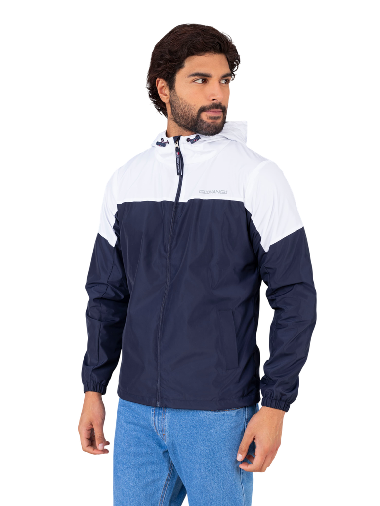Casaca Cortaviento Color Duo - Azul Marino y Blanco
