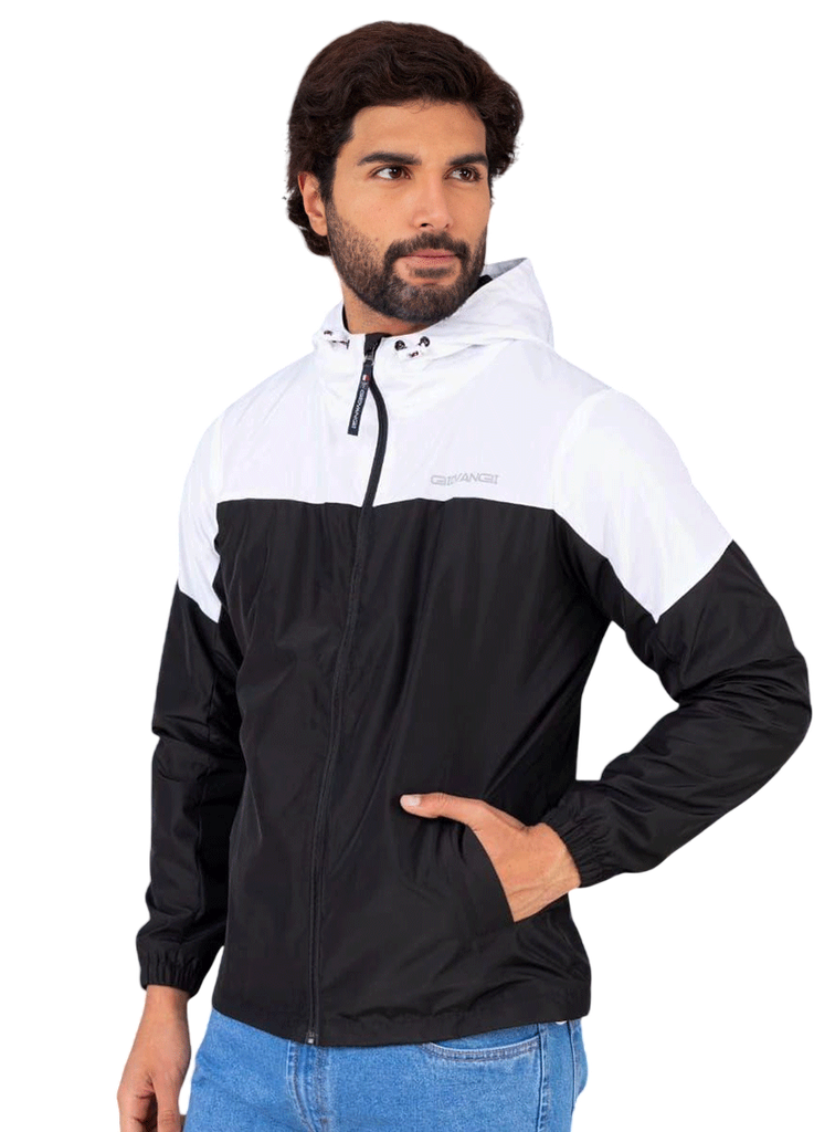 Casaca Cortaviento Color Duo - Negro y Blanco