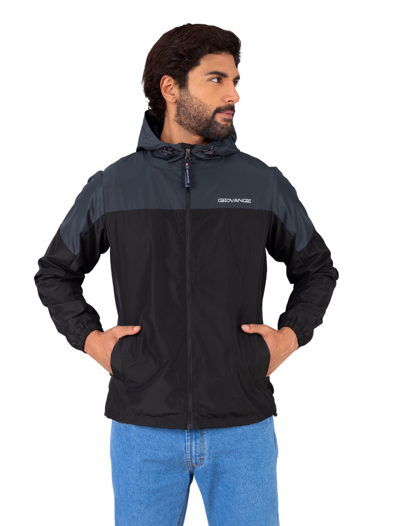 Casaca Cortaviento Color Duo - Negro y Gris Oscuro