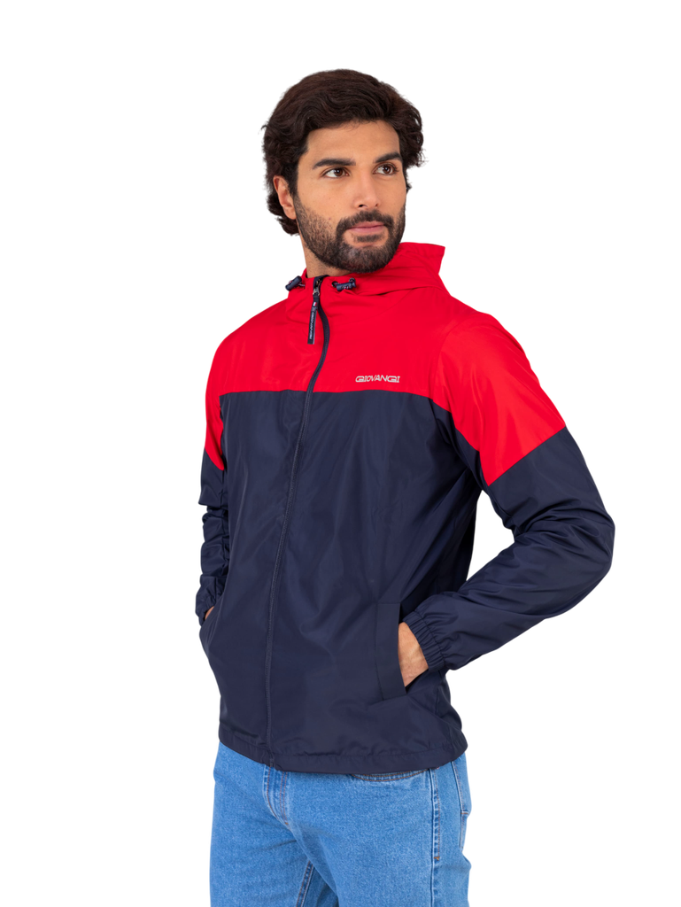 Casaca Cortaviento Color Duo - Azul Marino y Rojo